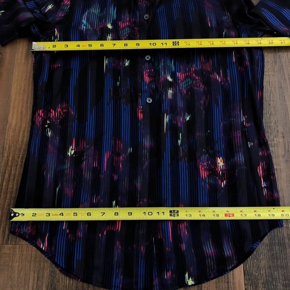 Equipment Sheer Silk Blend Button Front Blouse Abstract Stripe Size Small Blue - Picture 12 of 15